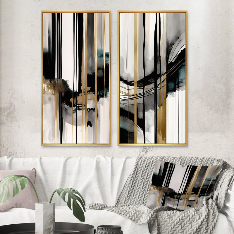 " Abstract Transitional Shapes " 2 - Pieces, 32" H x 32" W, Gold Framed