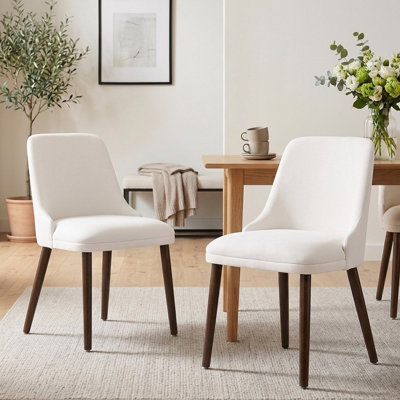  Set of 2 Chenille Dining Chairs, Modern Mid-Century Upholstered Side Chair with Solid Wood Legs