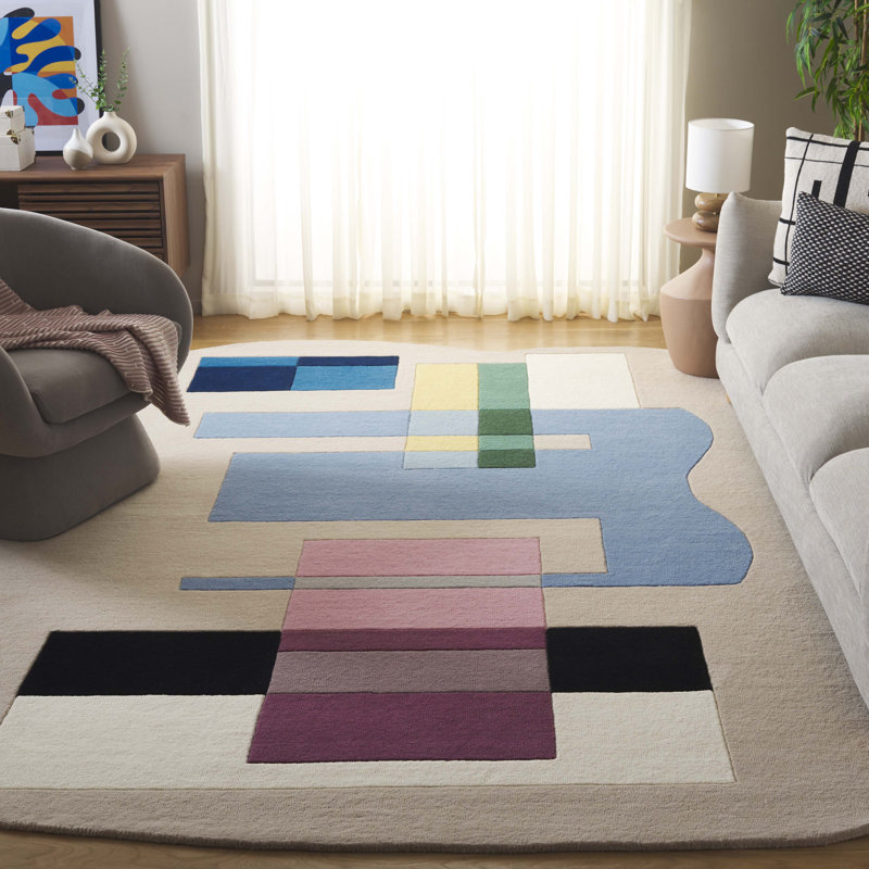 Tapis beige / bleu Deja, Rectangle 8 pi x 10 pi