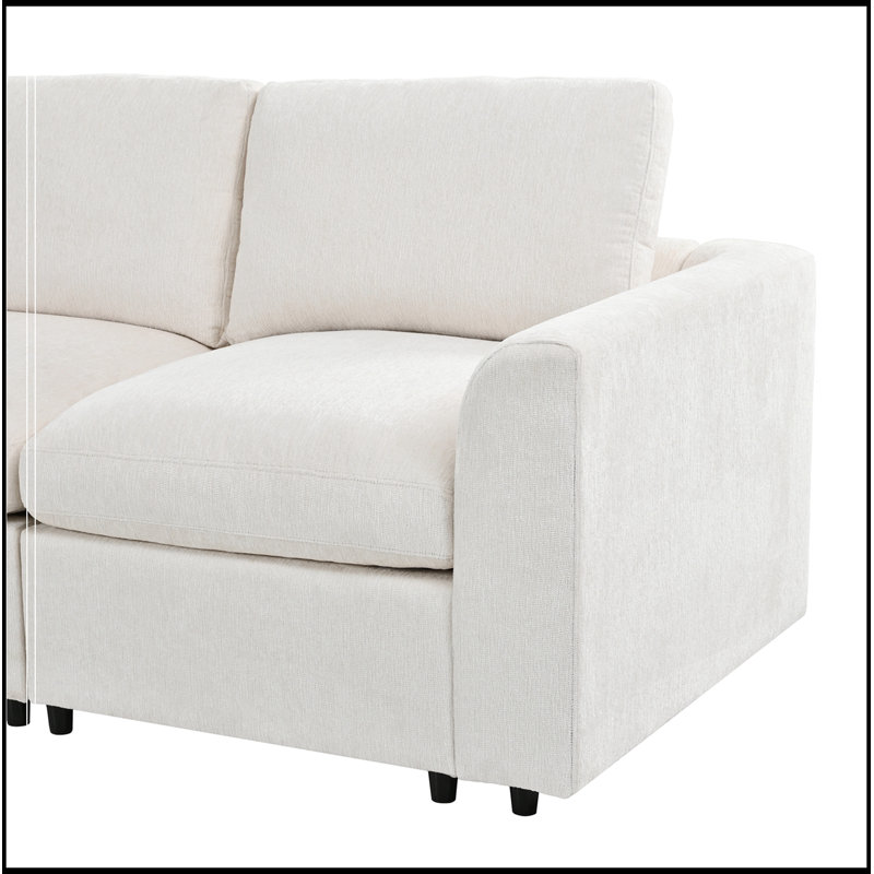 Chenille recouverte de 2 repose-pieds mobiles et 1 coussin décoratif, Beige