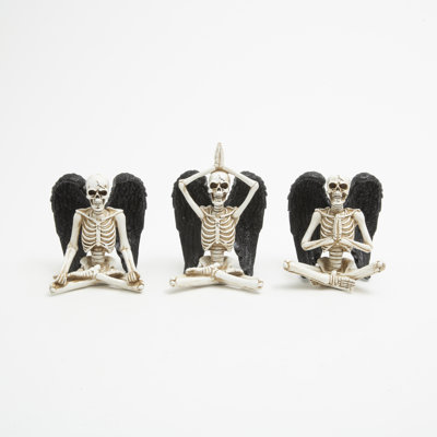 6.69 Inch High Resin Halloween Yoga Skeletons with Wings Set of 3
