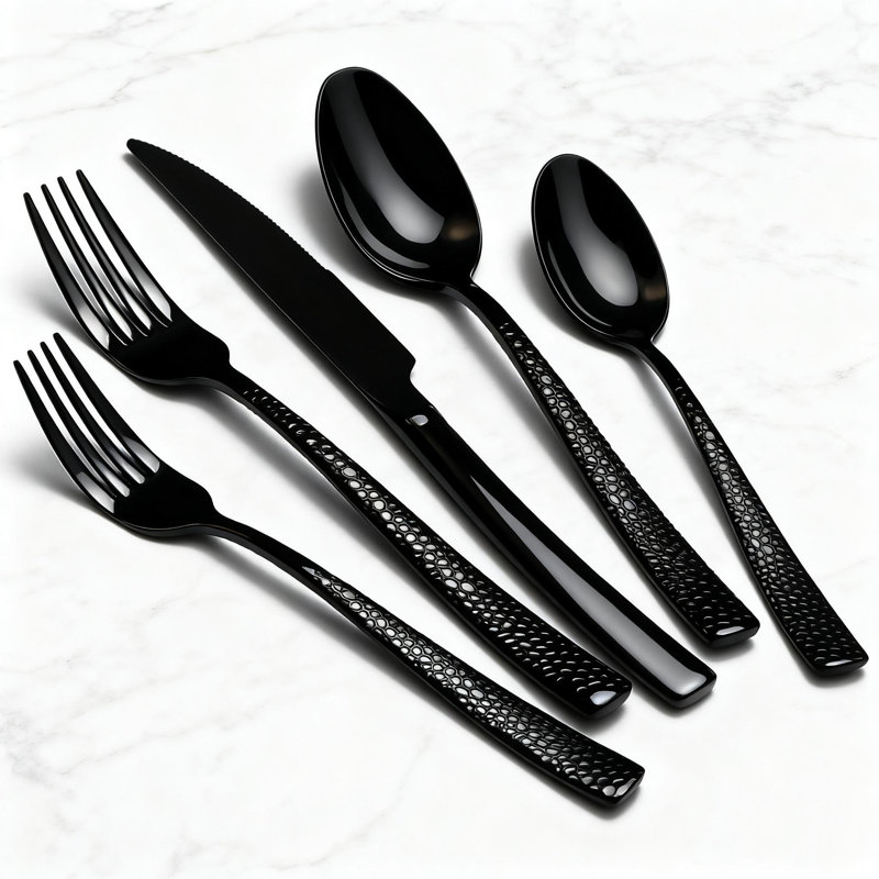 Ensemble de couverts 20 pièces en acier inoxydable pour 4 personnes, ensemble de couverts à texture martelée, argenterie de qualité alimentaire allant au lave-vaisselle pour un usage domestique