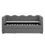 Lit de jour simple adorable en forme de vague en tissu de lin Vichy douillet ， avec port USB gigogne ， Aucun sommier nécessaire-921835037
