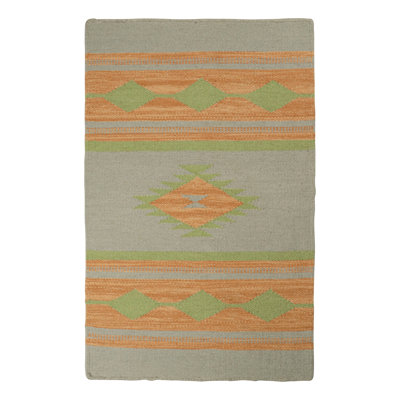 Flatweave Wool Area Rug in Gold/Green