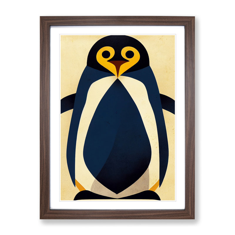 Penguin Abstract Art No.3 - Wall Art, 48cm H x 36cm W, Walnut Framed Paper, White