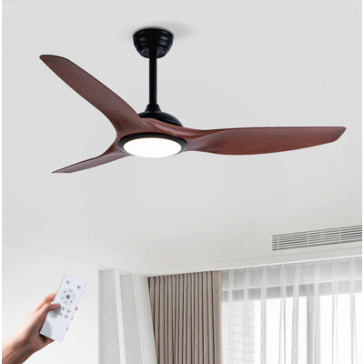 Modern Propeller-Inspired Ceiling Fans with Lights Featuring Quiet Reversible DC Motor and Remote Control, Walnut