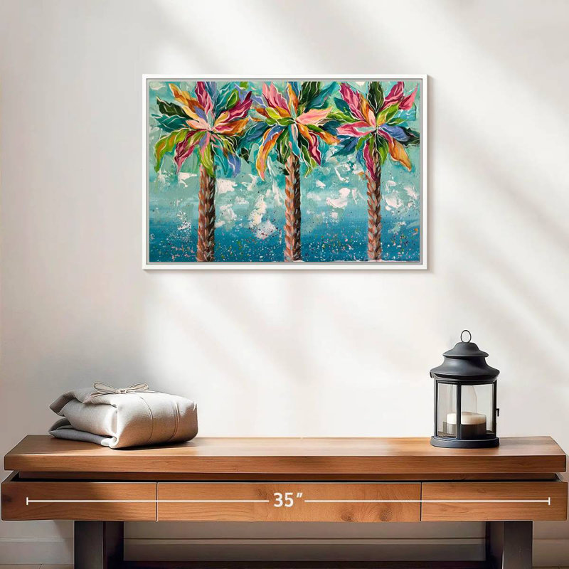 Palmiers colorés, Cadre flottant blanc, 19 po x 13 po