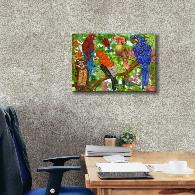  «Rainforest Birds Collage 2» par Tim Jeffs, art mural sur toile, H 18 po x l 26 po