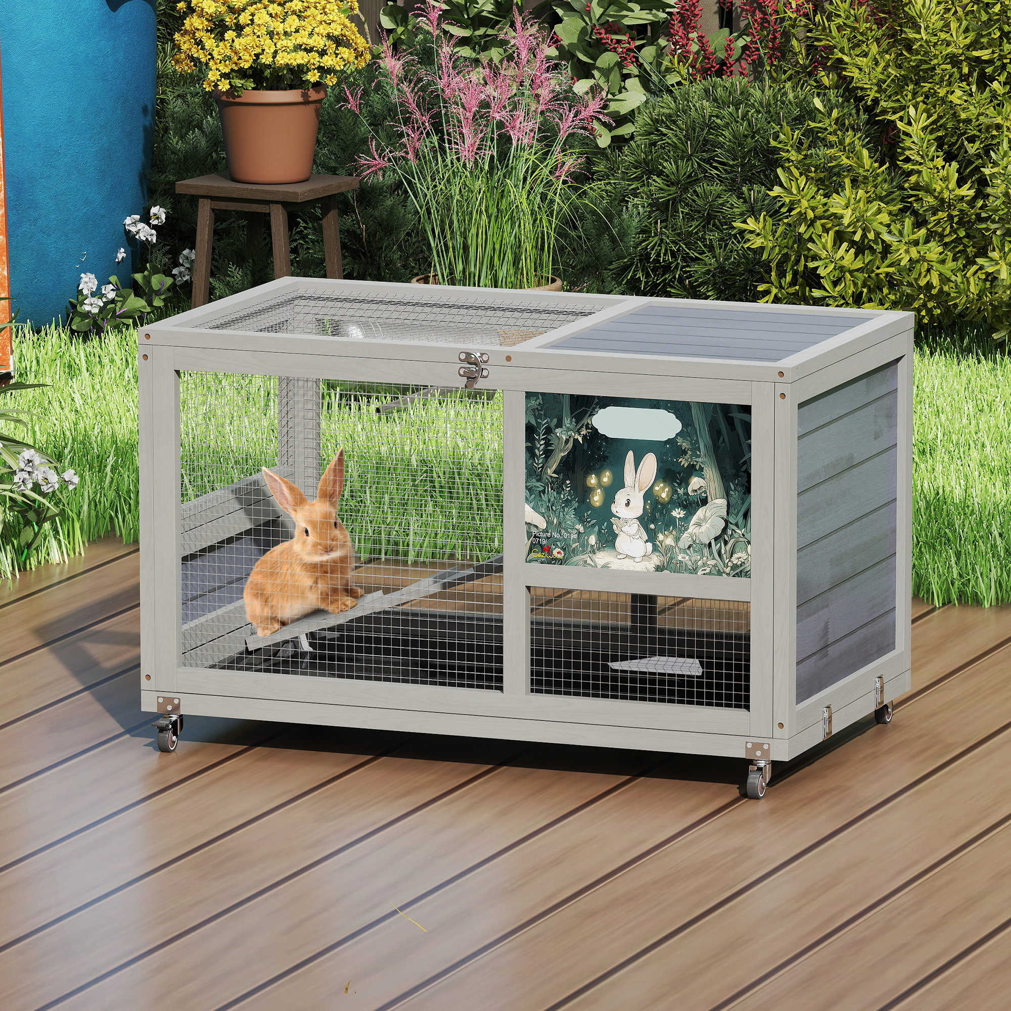 Archie & Oscar™ 2-Tier Bunny Hutch, Wood Rabbit Cage on Wheels with ...