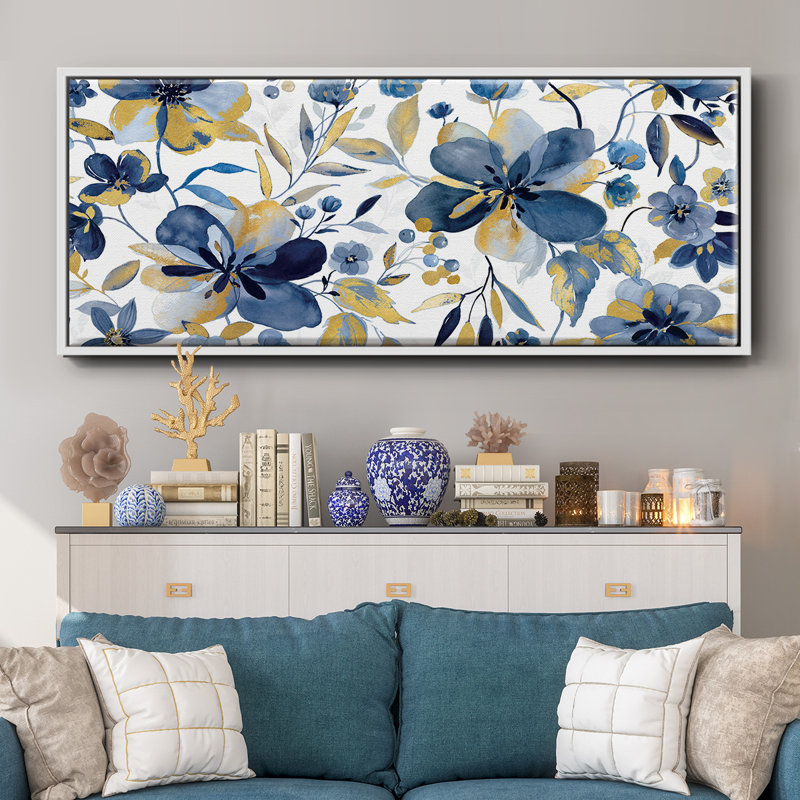 Golden Indigo- Framed Canvas, 12" H x 30" W