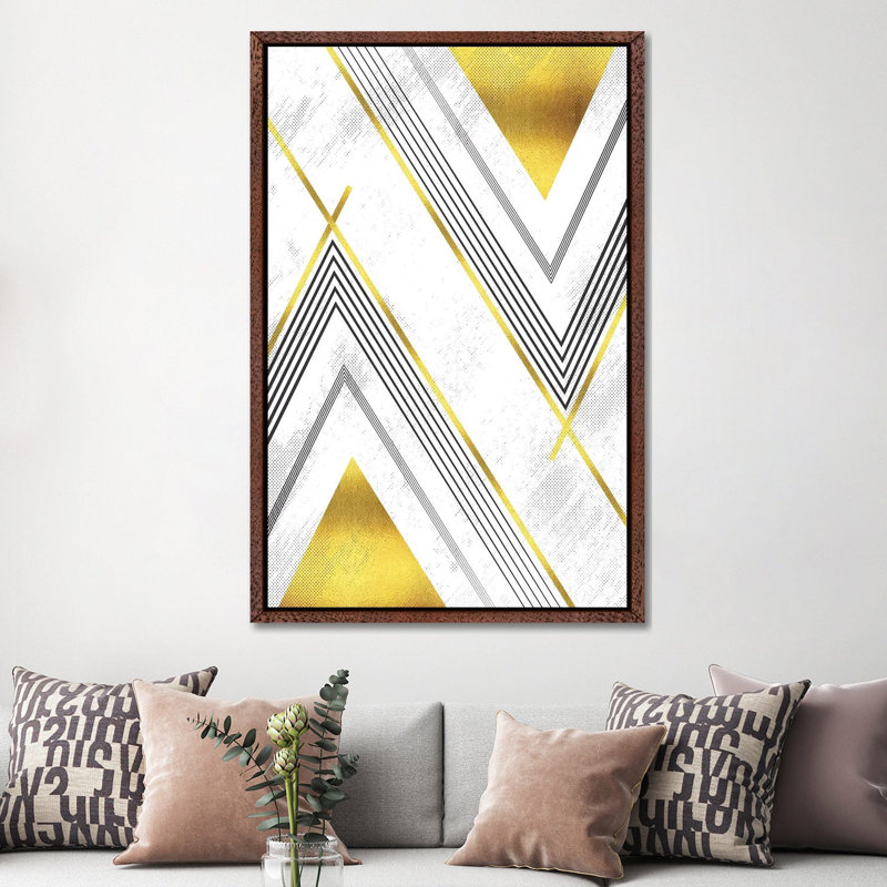 Geometric Art No. 5 Gold 1 Piece Wall Art on Canvas, 152.4cm H x 101.6cm W x 3.81cm D, Classic Brown Wood Framed