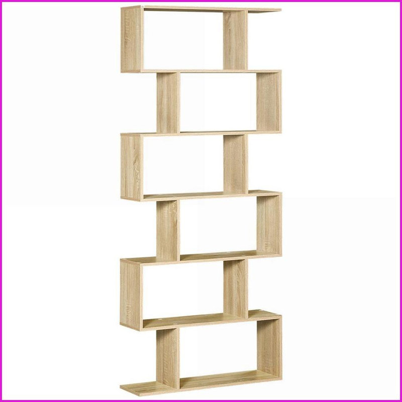 Bookshelf, 75.5"H 6-Shelf S-Shaped Modern Oak Storage Shelf | Engineered Wood | Natural