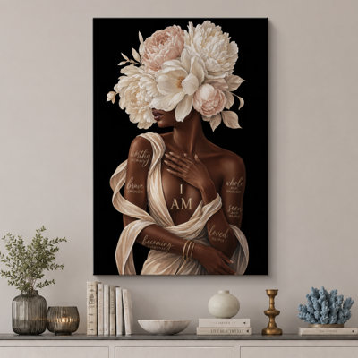 Inspirational Floral Face Portrait Artwork, Bedroom Pictures, Framed Canvas Giclee Print Wall Art
