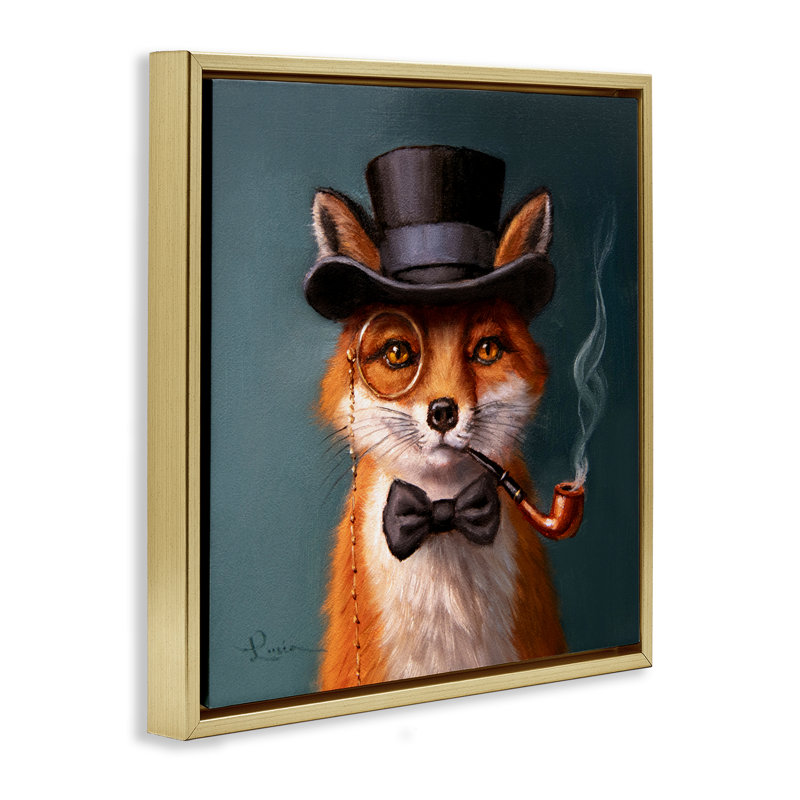 Charmant cadre flottant Dapper Fox, design par Lucia Heffernan, Cadre flottant métallique doré, H 18 po x l 18 po