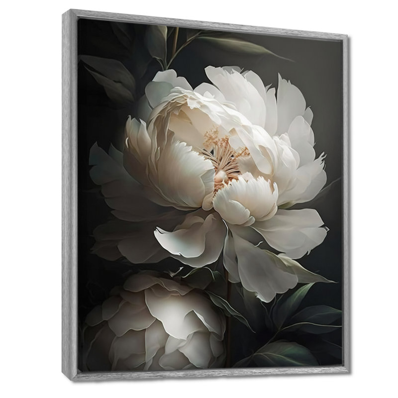 Peony Flower III - Print on Canvas, 20" H x 12" W, Silver Floater Framed