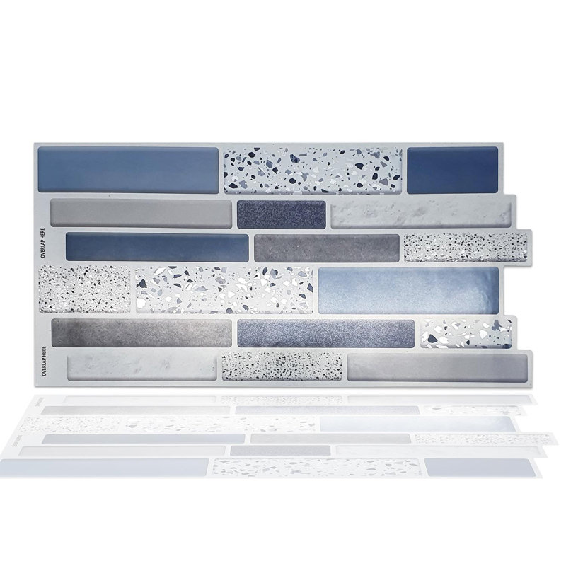 35.56cm W x 72.39cm L Aluminum Peel and Stick Mosaic Tile, Blue/Grey/Silver