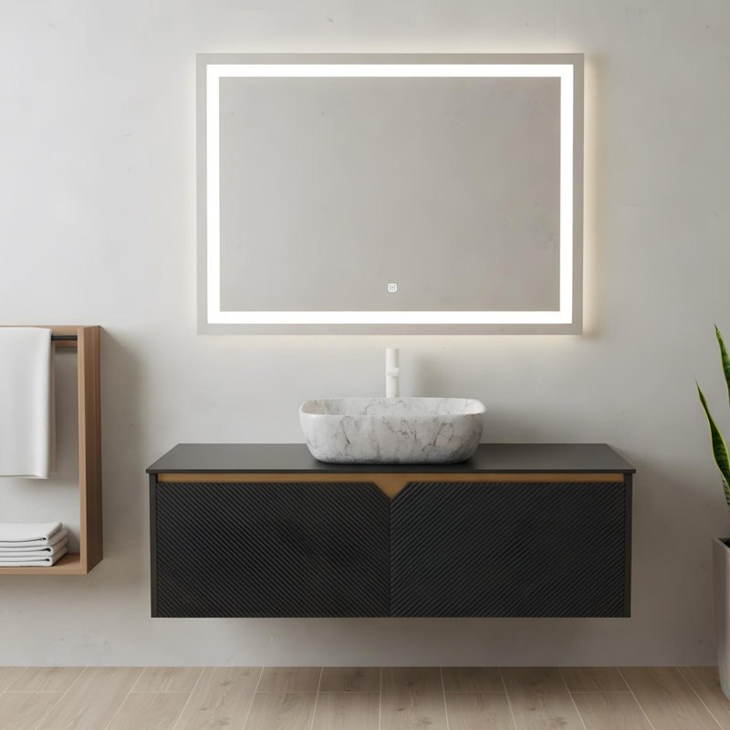 48" Wall-mounted bathroom vanity with rectangular ceramic vessel basin, 48"