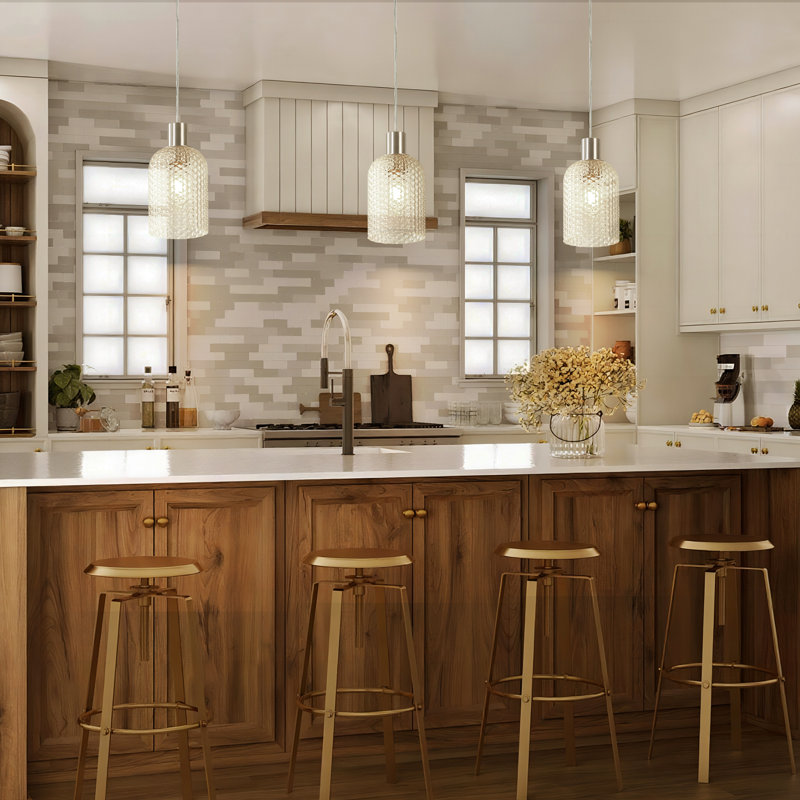 Luminaire suspendu en verre texturé à 1 lumière pour salle à manger Dansby, Chrome poli