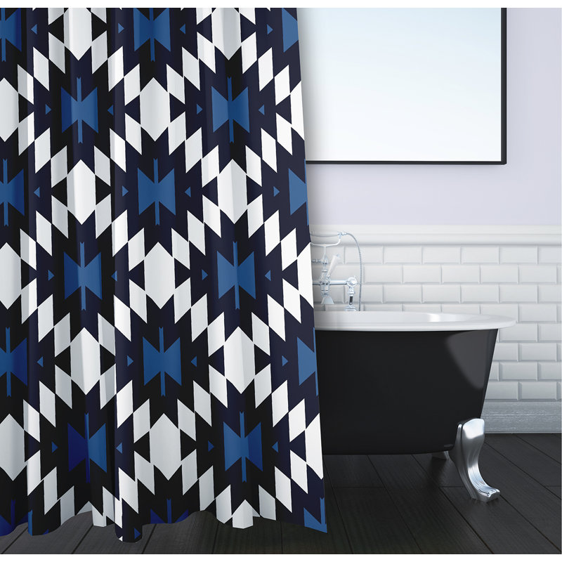 Rideau de douche simple à motif géométrique Kilim, Bleu marine