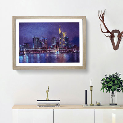 The Frankfurt Skyline in Germany at Night - Picture Frame Painting Print