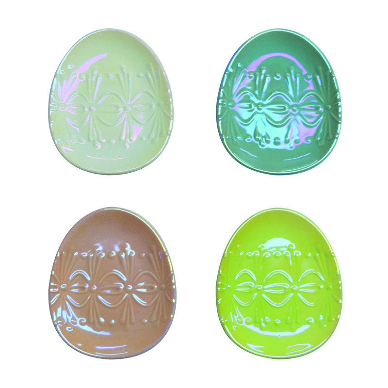  Ensemble de 4 assiettes à œufs de Pâques en céramique iridescentes