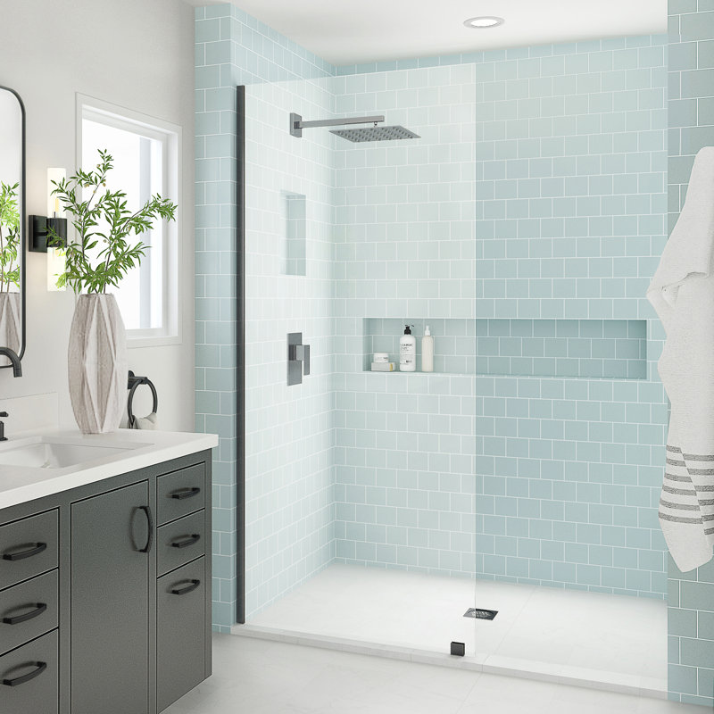 Elyse XL Matte Black Frameless Shower Door with Clear Glass