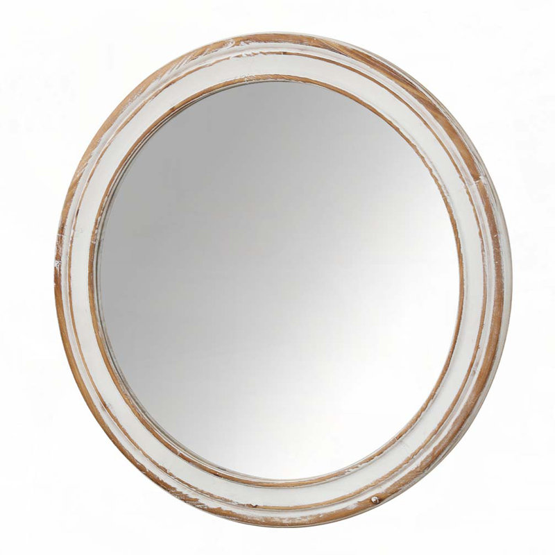 Wooden Farmhouse Round Wall Mirror, 27.56" x 27.56" 