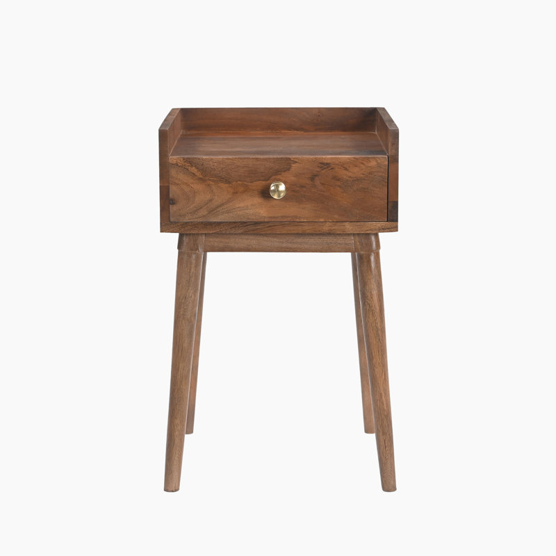Vinceson Mango Wooden Nightstand Bedside Table With Tapered Legs - Vintage Retro 1930s Inspired
