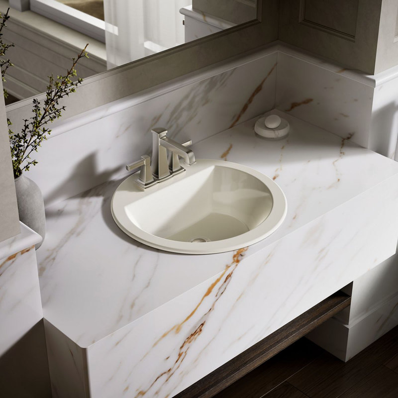 Bryant Ceramic Circular Drop-In Bathroom Sink with Overflow, Biscuit, 4'' Centers