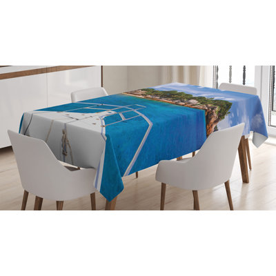 Table de salle à manger ambesonne, îlot tropical et bateau de voyage exotique voyage de voyage vacances, housse de table rectangulaire pour la cuisine de salle à manger décoration, 52 po x 70 po, ivoire vert bleu