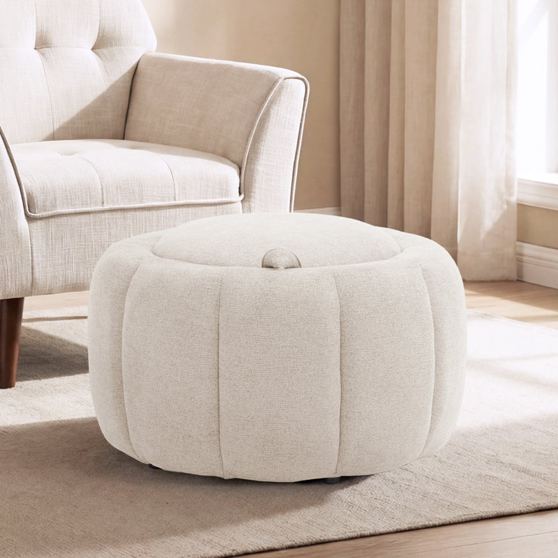 Repose-pieds rond avec rangement 27,2 po,  Chenille - avoine