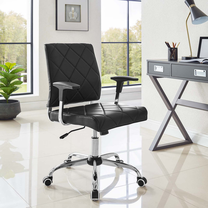 Modway Lattice Modern Faux Leather Mid Back Computer Desk Office Chair, Black