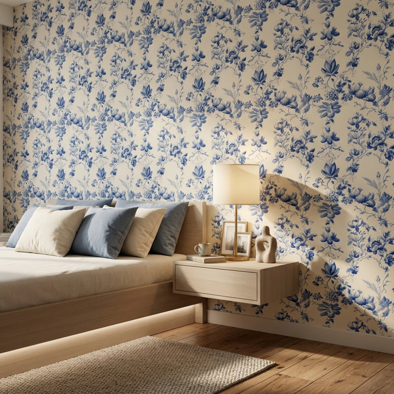 Papier peint floral Toile, Texturé non collé