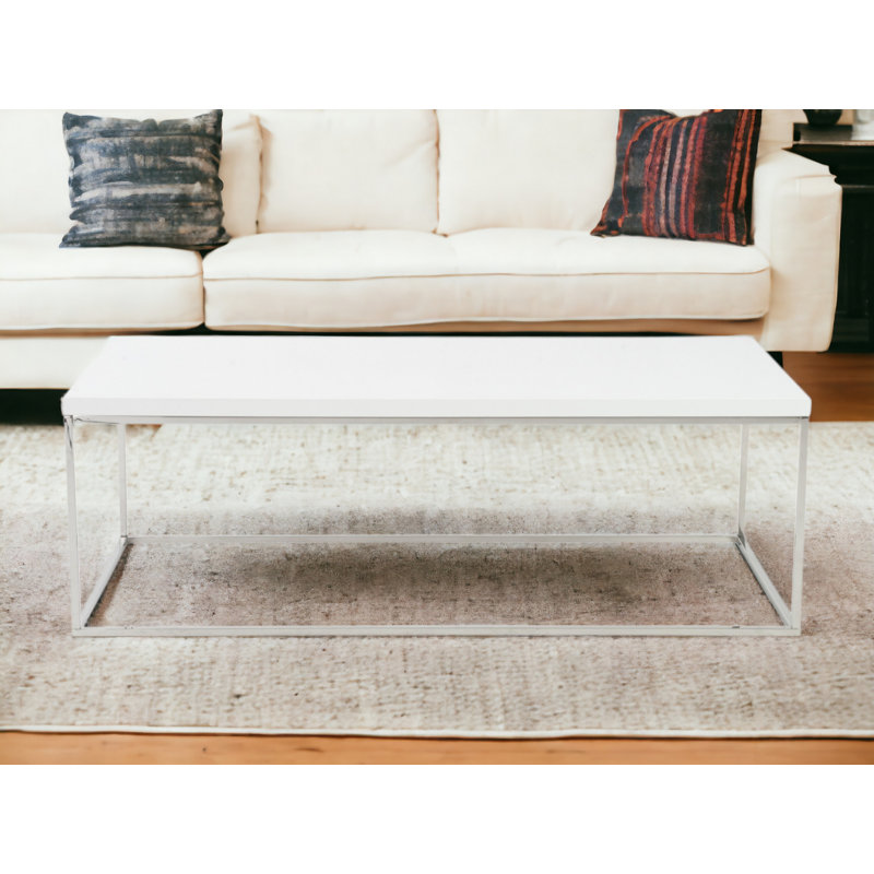 Kylie 47" Metal Coffee Table, Wihte, Silver