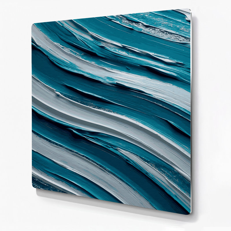 Art mural horizontal rayé en céramique bleu clair gris céruléen, H 16 po x l 16 po