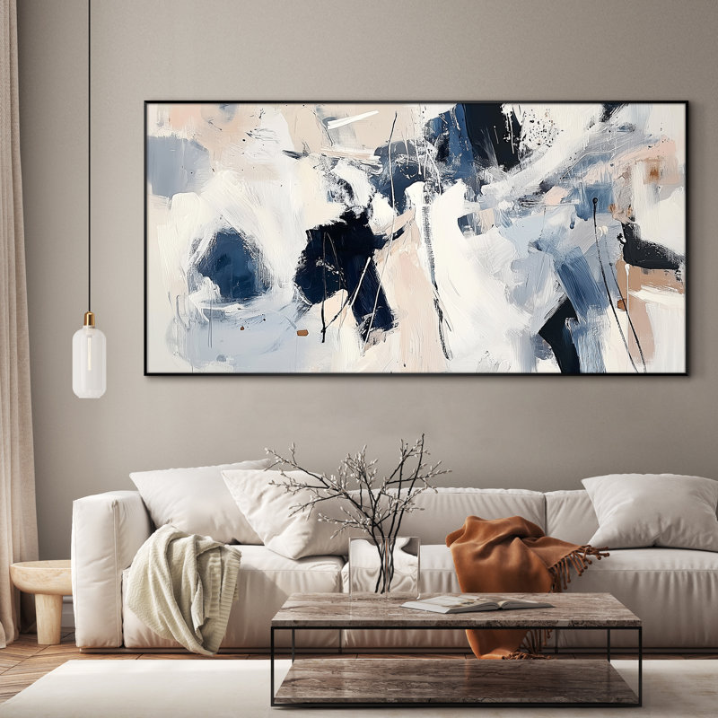 Très grande reproduction d'art sur toile - audacieux noir et bleu, style expressionniste abstrait, décoration pour le salon ou la chambre à coucher - «Assemblage requis du cadre (cadre non fini)»