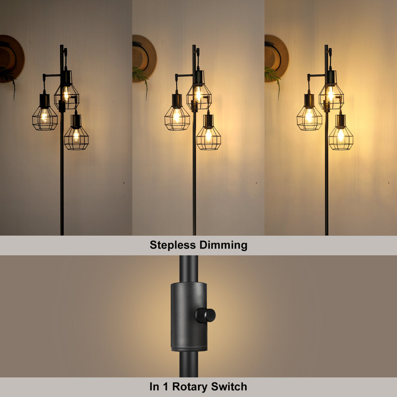 Zakaria 65" 3-Light Dimmable Tree Floor Lamp with 3 Bulbs, Black