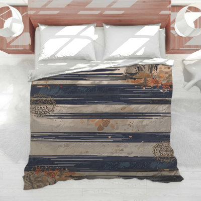 Navy Beige Striped Patterns Comforter
