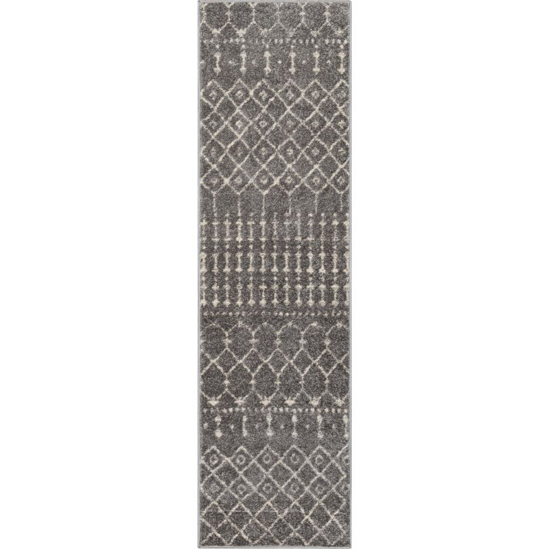  Mystic Colette Moroccan Trellis Grey Area Rug, Runner 2' x 7'3"