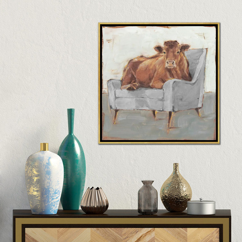 «Moo-ving In IV - Brown & Grey» par Ethan Harper, H 18 po x l 18 po, Toile tendue