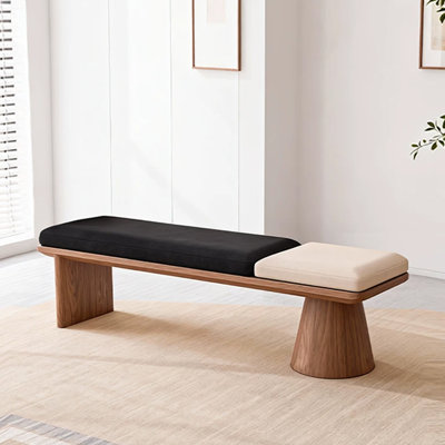 Banc rembourré en bois massif beige