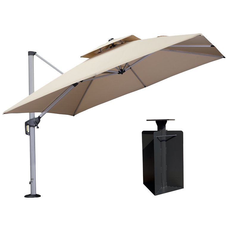 10' Square Cantilever Umbrella With Base In Ground, Beige