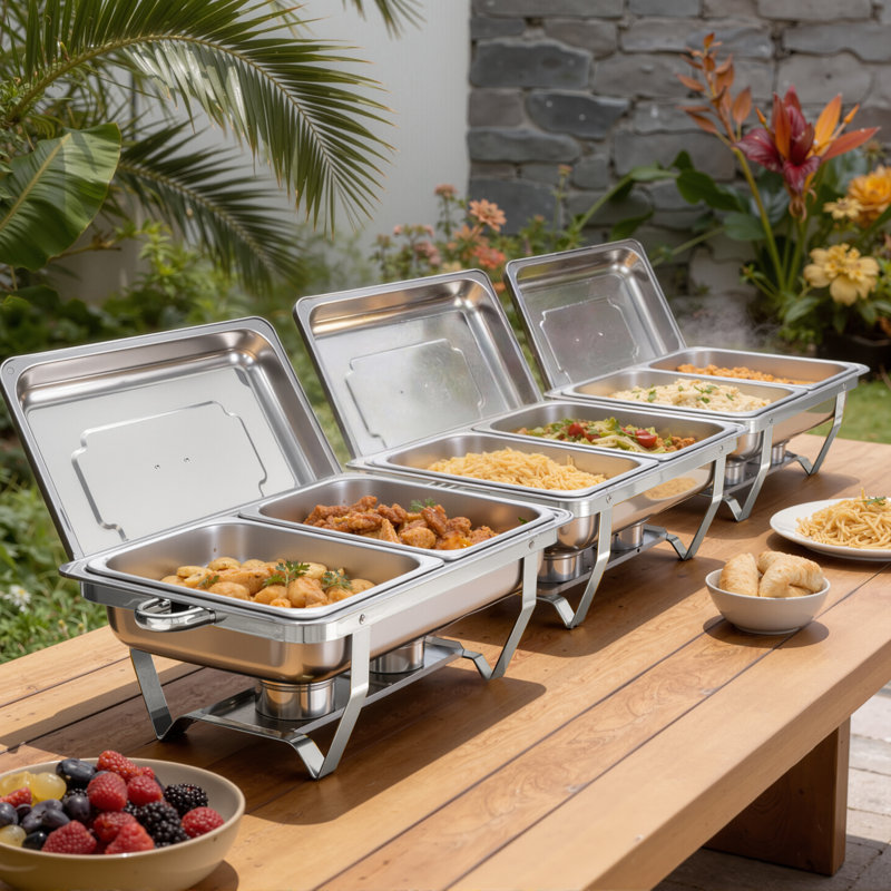  Ensemble de buffet à vaisselle Chafing avec demi-plat, argent (ensemble de 6)