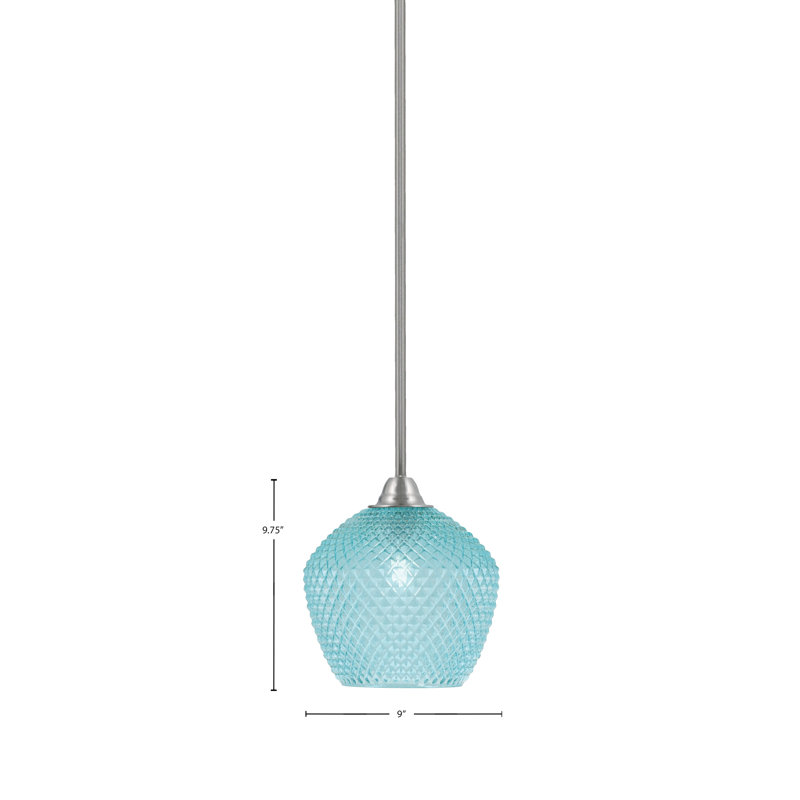 Mini-luminaire suspendu en verre brossé 9 po Mukkesh, Sarcelle, Nickel brossé