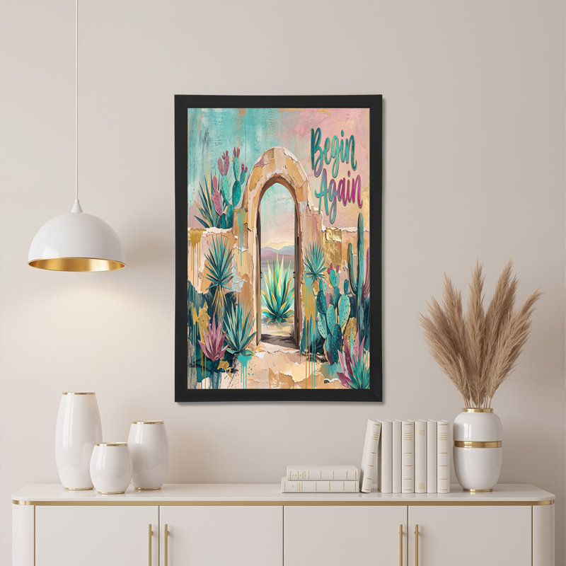 Art mural sur toile, cactus colorés et plantes d'agave en pierre, H 12 po x l 18 po