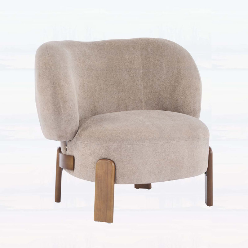Élégant fauteuil à oreilles avec pieds en bois pour un confort ultime, Marron clair