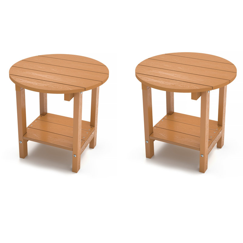 18 Inch Round Outdoor Side Table Adirondack Plastic/Resin Patio Side Table Weather Resistant End Table With Storage Shelf(Set Of Two)