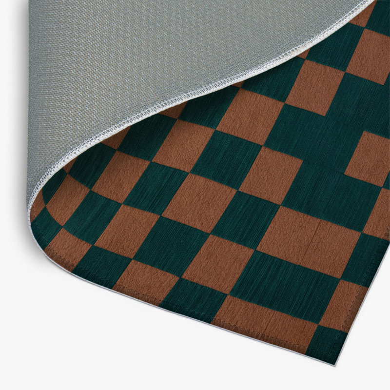 Checkered Green Indoor and Outdoor Area Rug, Rectangle 2' x 3'