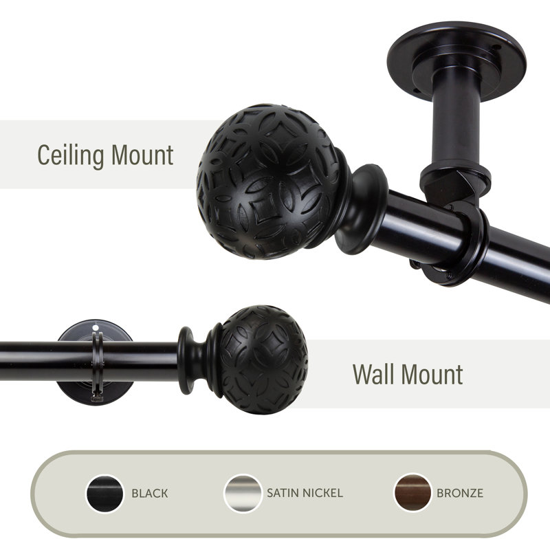 Lebo Single Curtain Rod, Black, 48"- 84" L