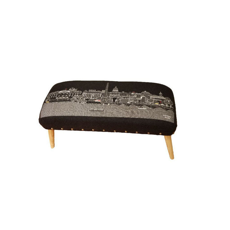 38" Gray Wool and Brown Ottoman
